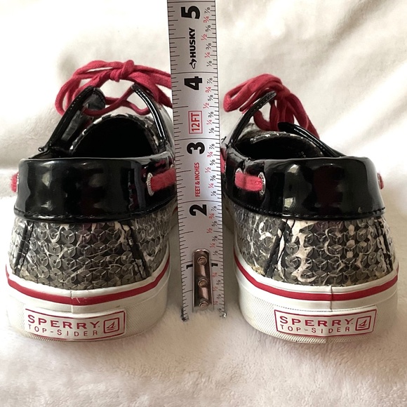 Black White Red Sperry Biscayne Sequined Loafer Lace Up Boat Shoes Size 8M - Picture 13 of 15